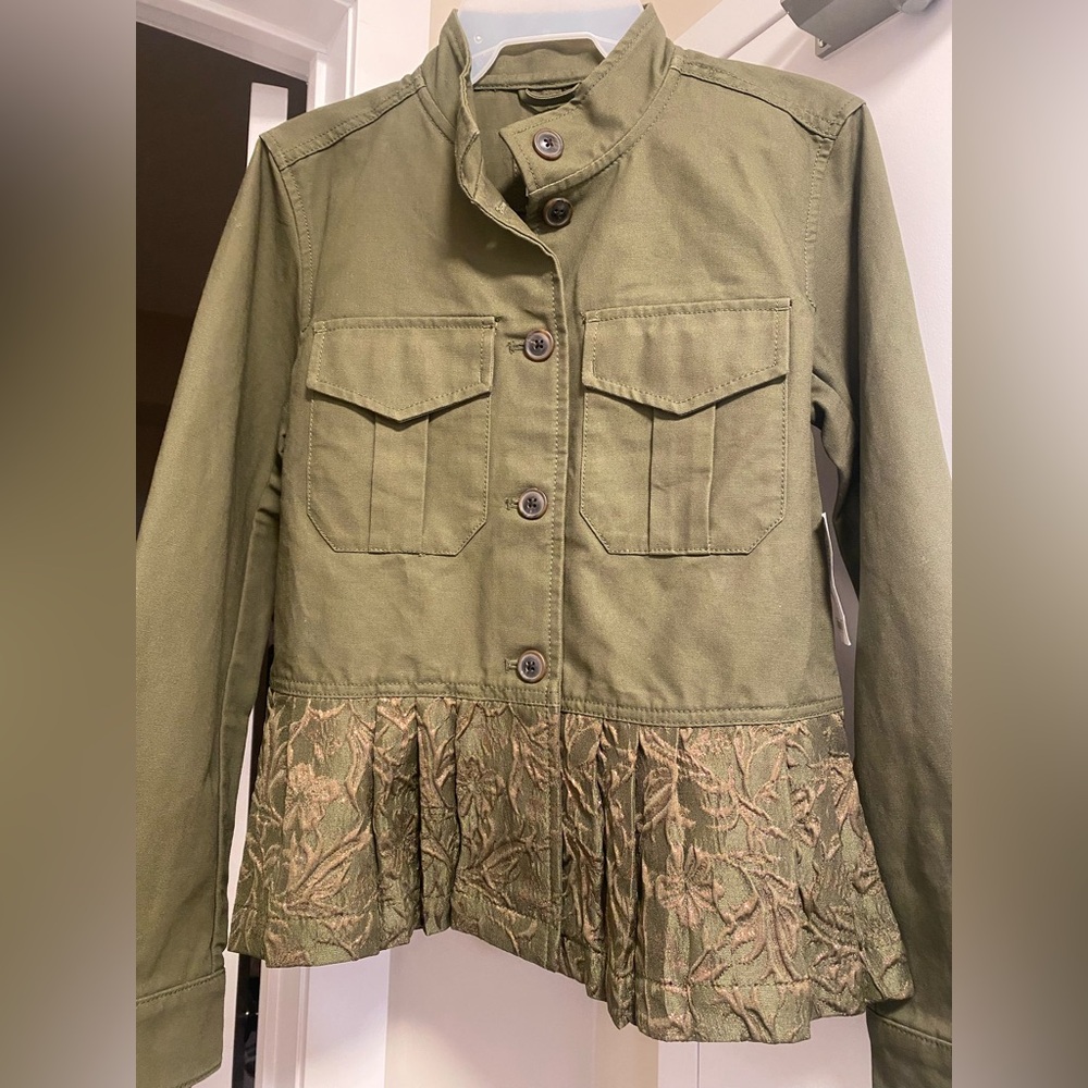GAP Olive Green Utility Jacket with Embroidered Peplum